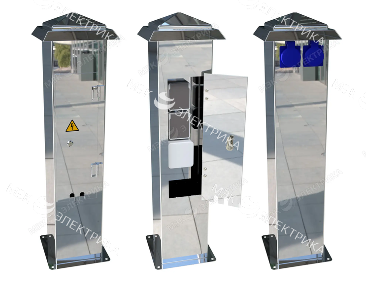 Стойка уличная с розетками из нержавеющей стали с дверцей и 4 розетками IP54