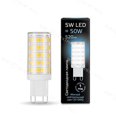 Лампа светодиодная Black 5Вт капсульная 4100К нейтр. бел. G9 520лм керамика GAUSS 107309205