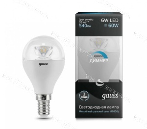 Лампа светодиодная E27 175-265В 6Вт 2700К диммируемая Gauss